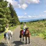 2 girls on horses on forest trail in County Antrim