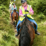 Girls riding horses riding through forest trail in County Antrim